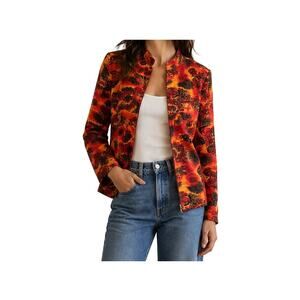 Vintage Analogy Red Gold Paisley Zip Front Ruched Blazer Size S Y2K Mallcore